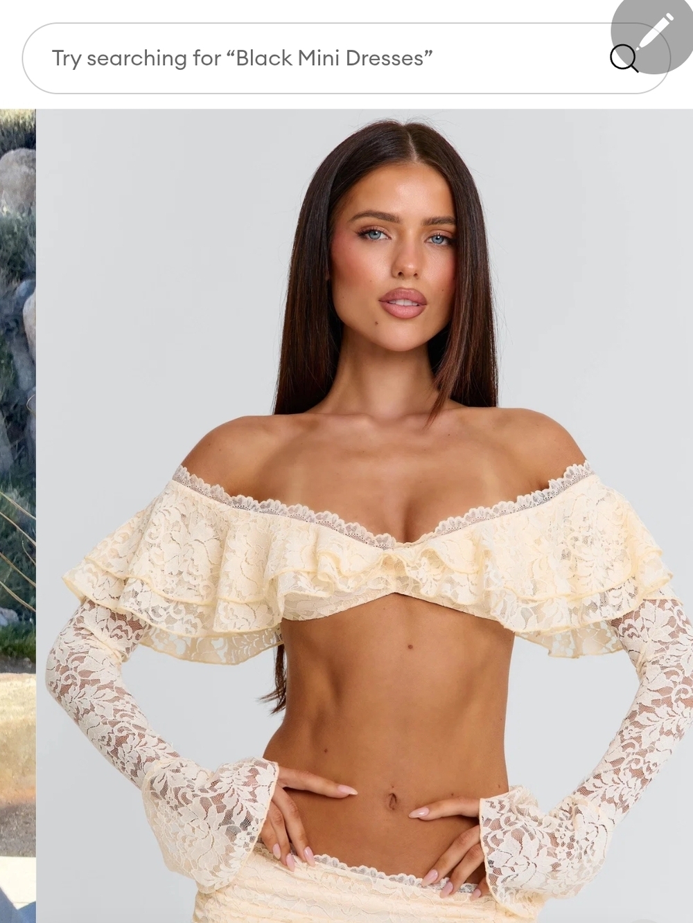 Outcast Off-Shoulder Cream Lace Ruffle Crop Top
